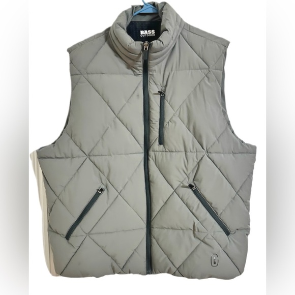 Bass Outdoor Men’s Quilted Puffer Vest XL Full Zip Sleeveless Jacket Gray - Picture 2 of 7